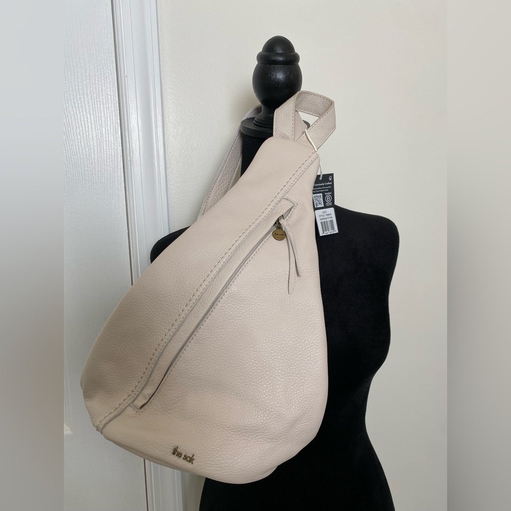 Cream Leather Sling Backpack